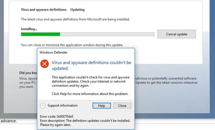 Error de Windows Defender 0x800704e8