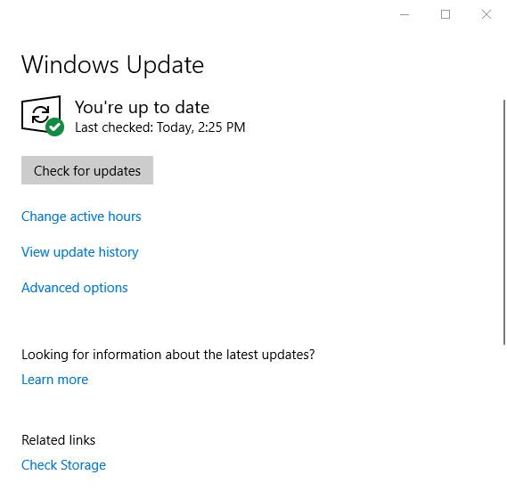Botón de búsqueda de actualizaciones de Windows Update