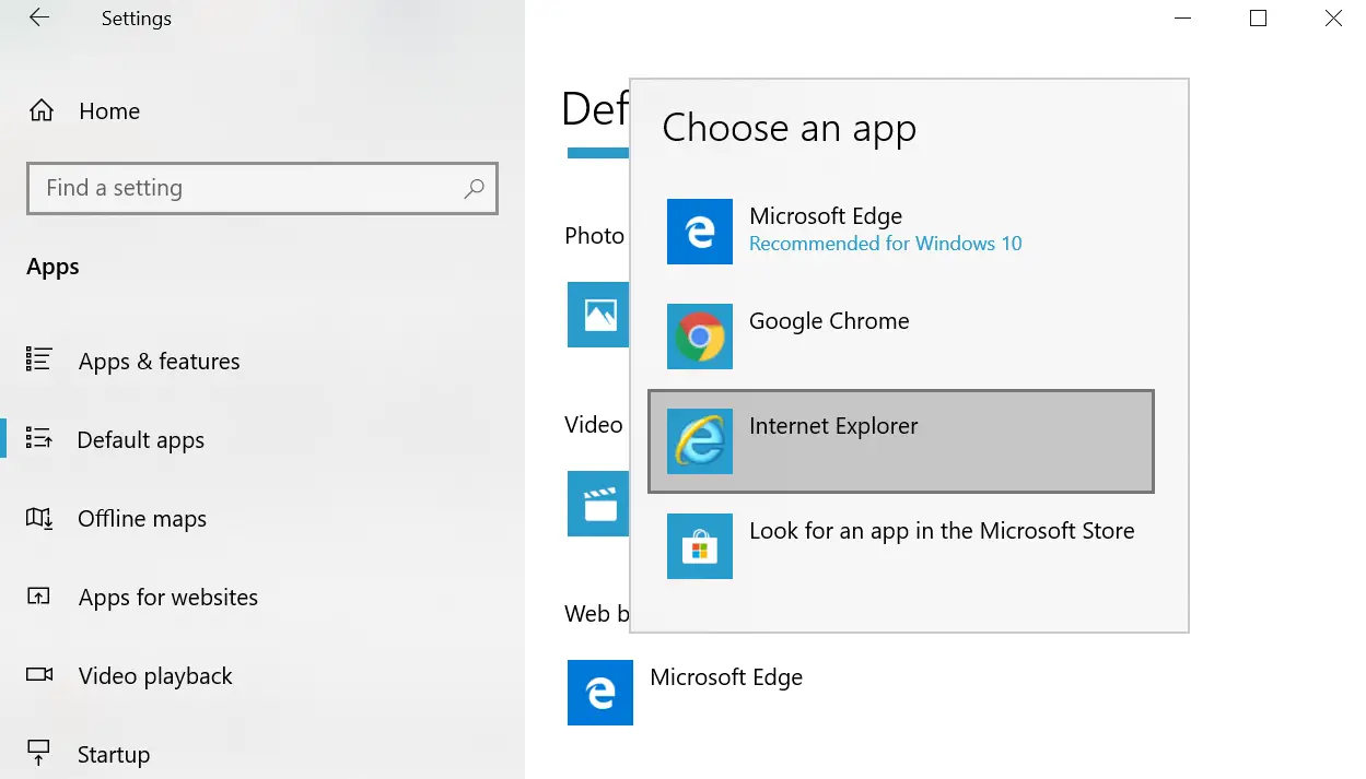 Configuración - Cambiar navegador predeterminado Windows 10