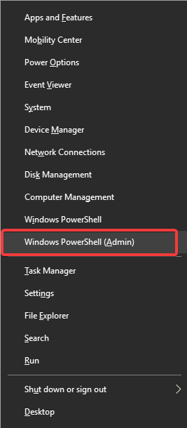 Menú Win X Windows PowerShell con administrador: el servidor DHCP sigue deteniéndose
