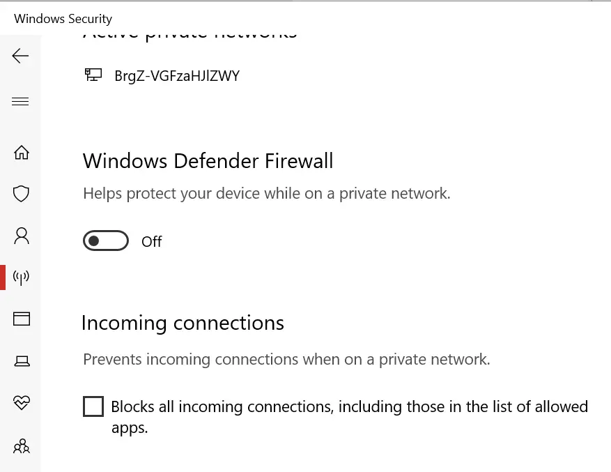 Firewall de Windows 10 que bloquea Visual Studio
