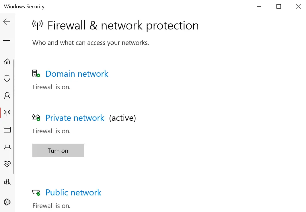 Firewall de Windows 10 que bloquea Visual Studio
