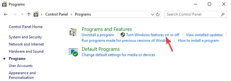 activar o desactivar funciones de Windows programas