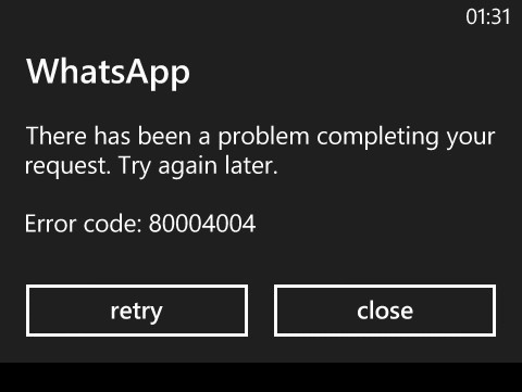 Código de error 80004004 teléfono de Windows