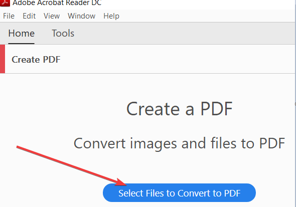 acrobat reader seleccione archivos para convertir a pdf