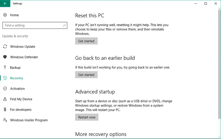 eliminar la actualización de aniversario de Windows 10 volver a la compilación anterior