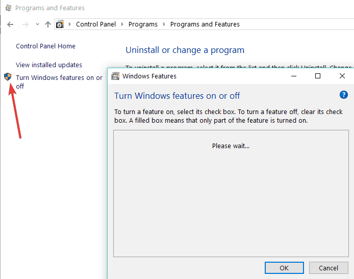 activar o desactivar la característica de Windows