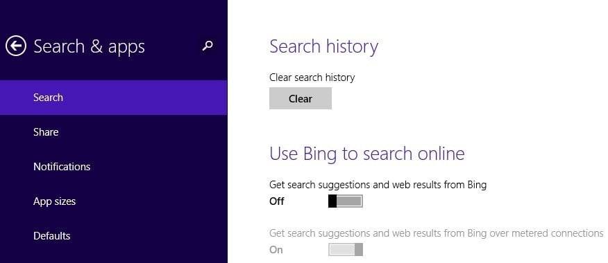 desactivar la barra de búsqueda de bing en Windows 8 y Windows 10