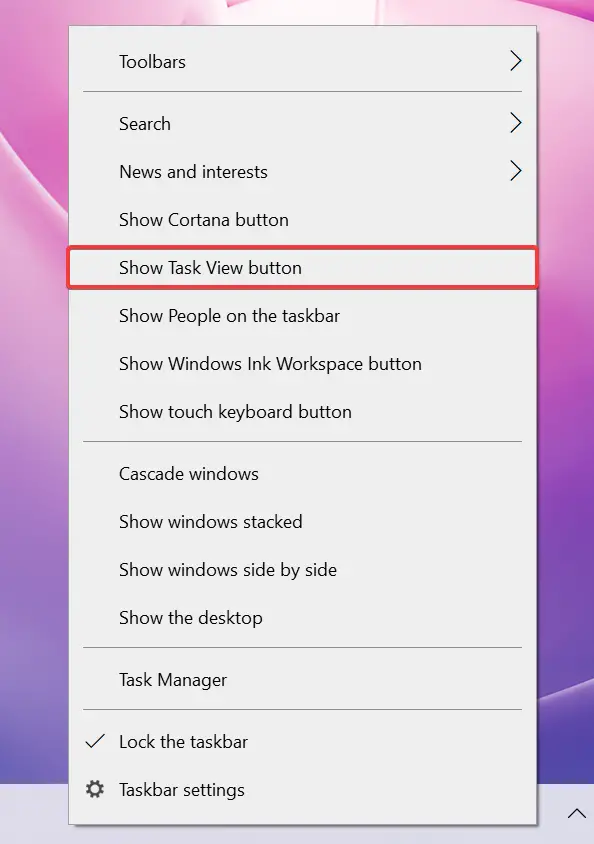 ocultar la vista de tareas en la barra de tareas de Windows 10 como Windows 7