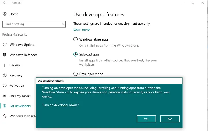 usar modo desarrollador windows 10
