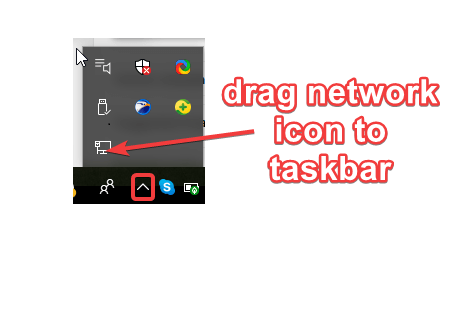 arrastre el icono de red a la barra de tareas