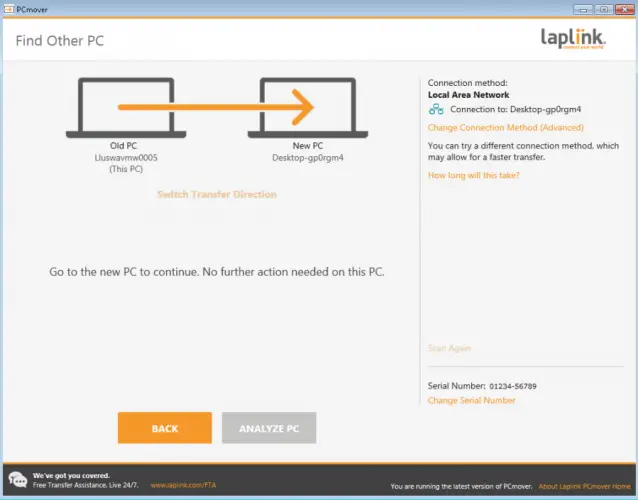 use laplink pcmover para transferir el sistema operativo