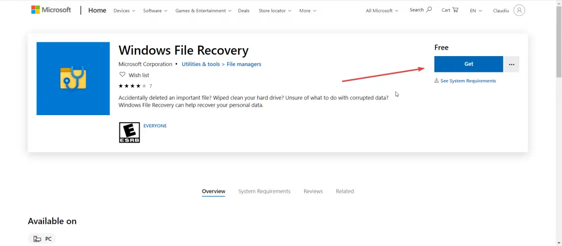 Descargar recuperación de archivos de Windows