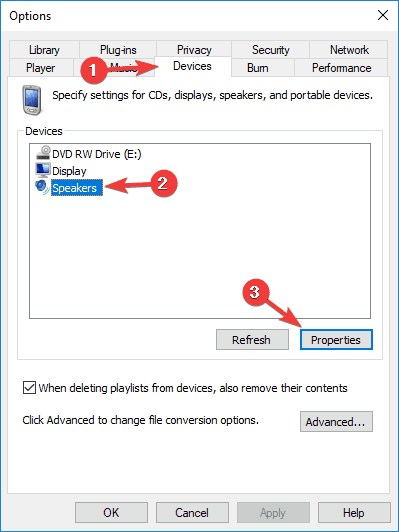 propiedades del altavoz Windows Media Player no puede reproducir el archivo