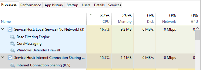 host de servicio CPU alta Windows 10