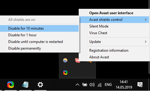 Opciones de desactivación del antivirus de Avast El archivo de Excel no se adjunta al correo electrónico