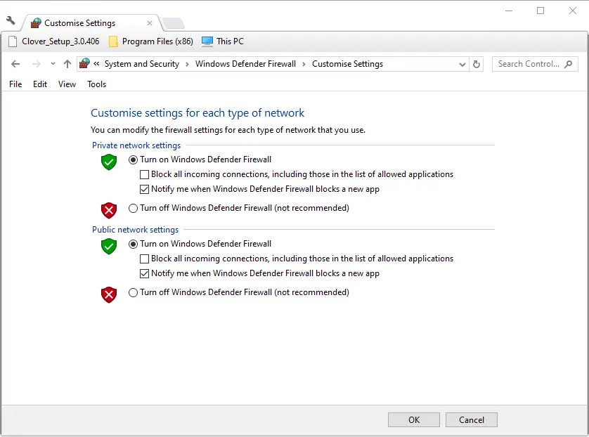 Las opciones del Firewall de Windows Defender no funcionan en Windows 10