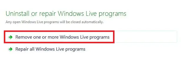 Eliminar uno o más programas de Windows Live