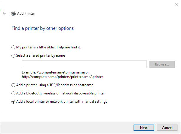 Agregar una impresora local o una opción de impresora de red error de impresora 0x00003e3