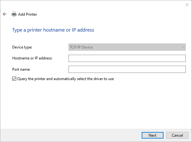 Error de impresora de cuadro de texto de nombre de host 0x00003e3