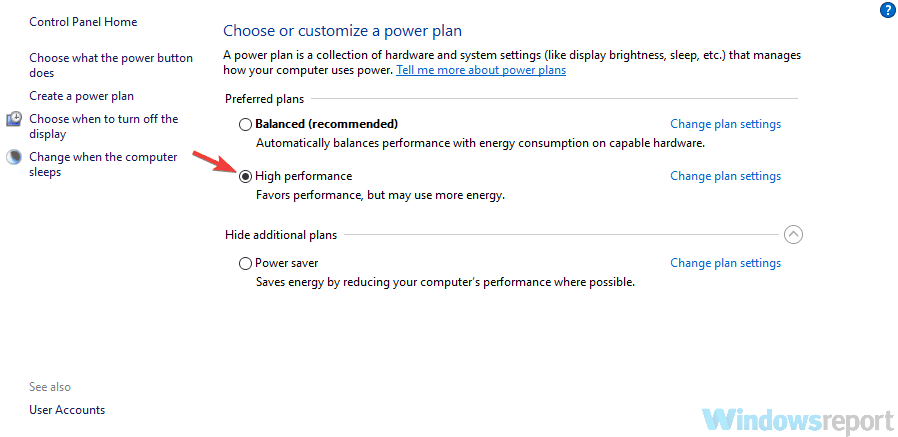 plan de energía de alto rendimiento