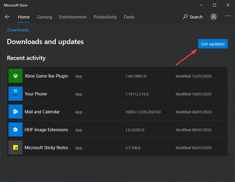 Microsoft Store Obtener actualizaciones