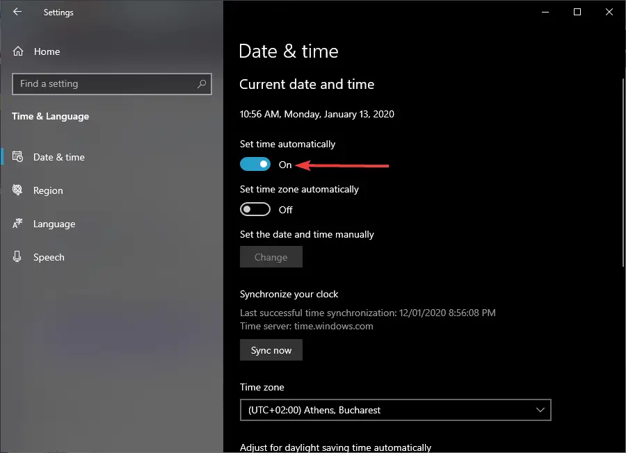 Configuración de tiempo de Windows 10