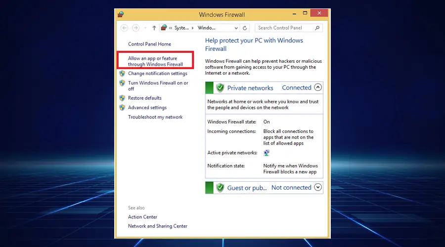 Permitir una aplicación o función a través del Firewall de Windows