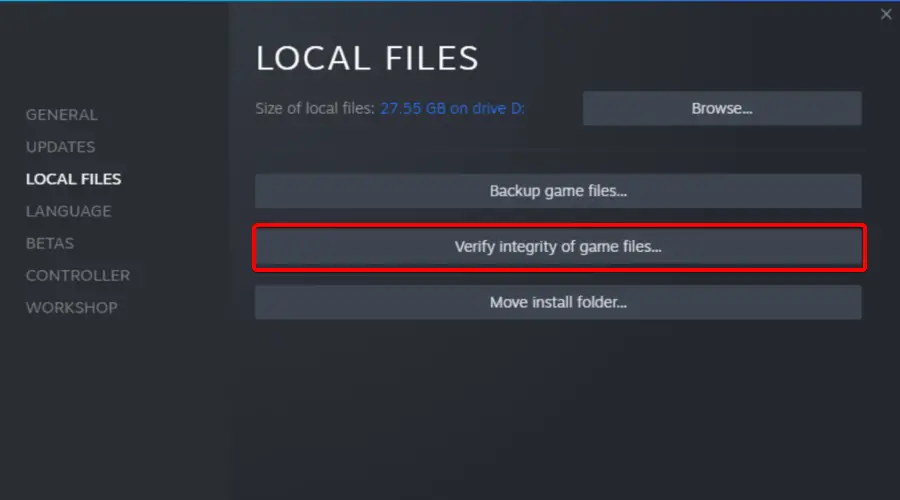Verificar la integridad de los archivos del juego