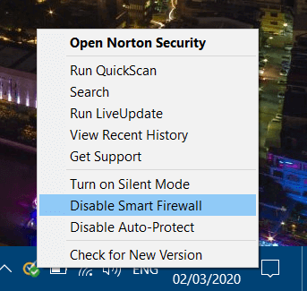 Menú contextual de Norton Security ffxiv error 2002