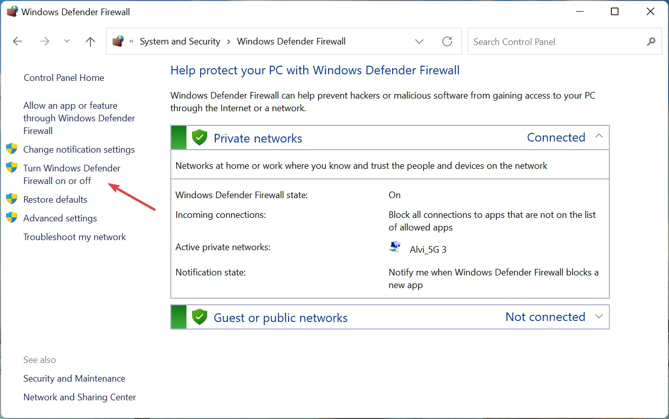 Activar o desactivar el cortafuegos de Windows Defender