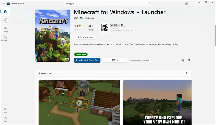 Minecraft actualización de la tienda de Microsoft