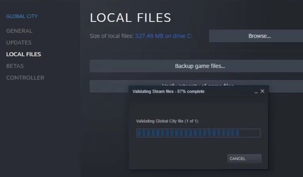 Validando la ventana de archivos de Steam Steam no puede sincronizar archivos