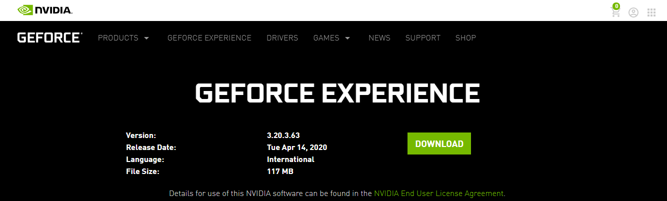 Descargar GeForce Experience - Página de descarga