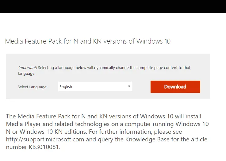 Las funciones de juego de la página Media Feature Pack no están disponibles para el escritorio de Windows