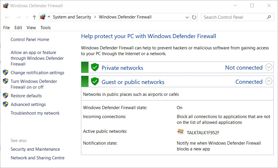Las leyendas del ápice del Firewall de Windows Defender no se iniciarán en la PC
