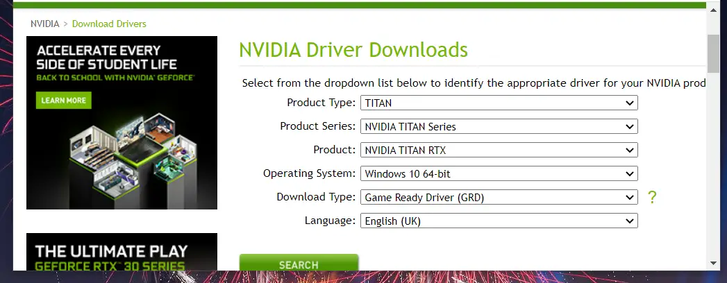 La página de descargas del controlador NVIDIA Witcher 3 se congela con sonido