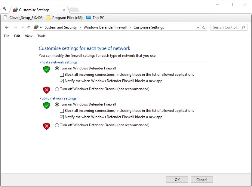 Desactive el contraataque de la opción Firewall de Windows Defender que no se conecta al servidor
