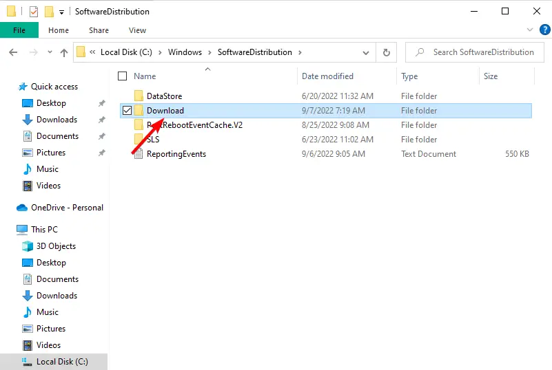 descargar-carpeta Reparar Posible error de base de datos de actualización de Windows detectado 