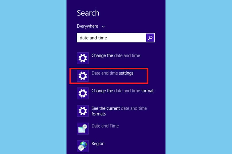Configuración de fecha y hora de búsqueda de Windows