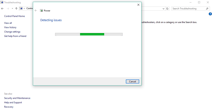 Solucionador de problemas de energía de Windows 10