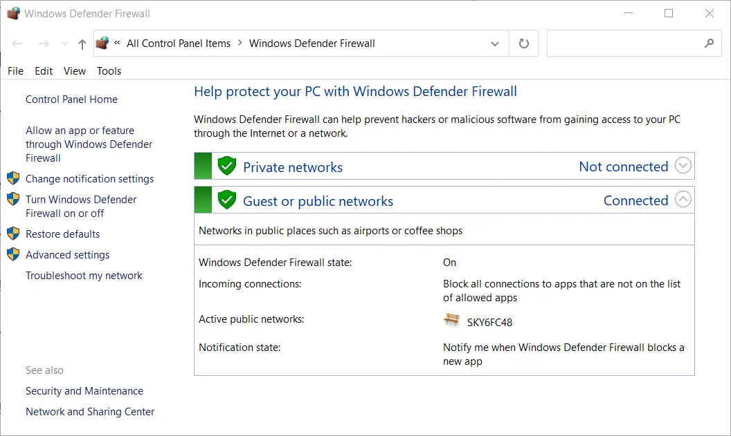 subprograma de Firewall de Windows Defender, debe iniciar sesión en su cuenta ea para acceder a las funciones en línea