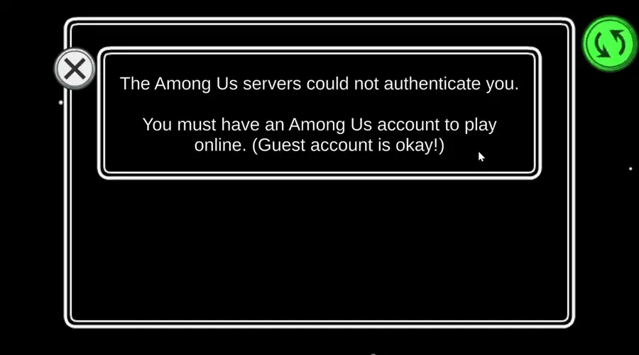 los servidores de Among Us no pudieron autenticarte captura de pantalla