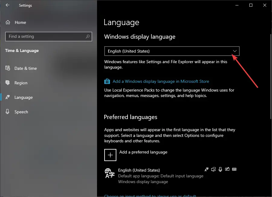 Idioma de Windows 10