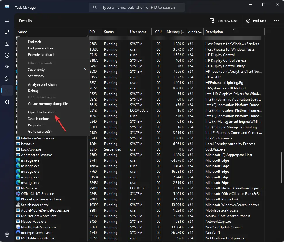 Abrir la ubicación del archivo Mscorsvw.exe