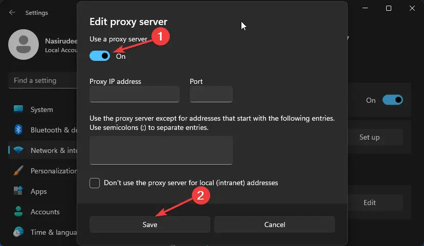 Deshabilitar servidor proxy