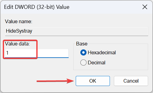 modifique los datos de valor para eliminar el icono de la bandeja de Windows Defender
