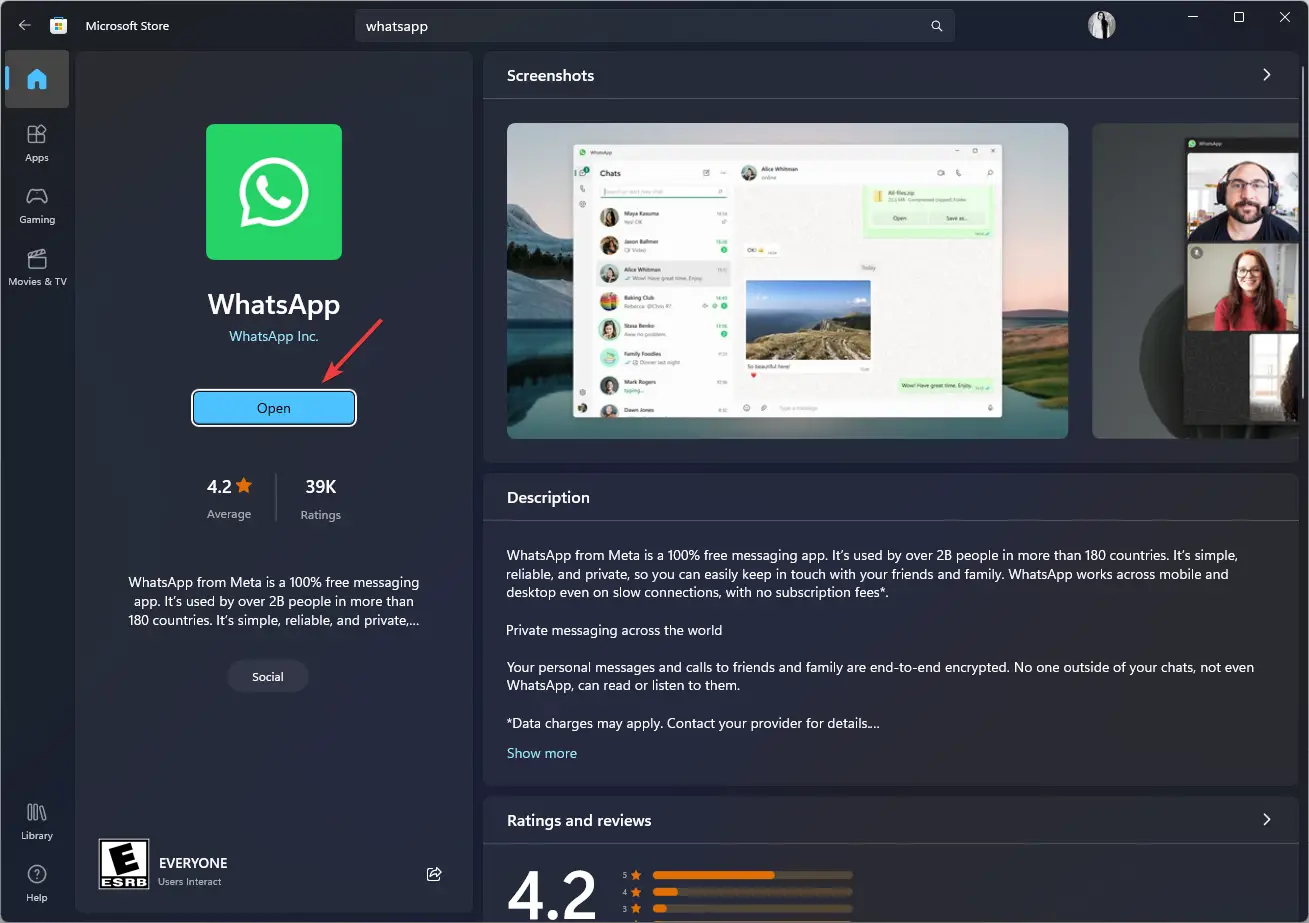 Abra la aplicación WhatsApp whatsapp windows 11
