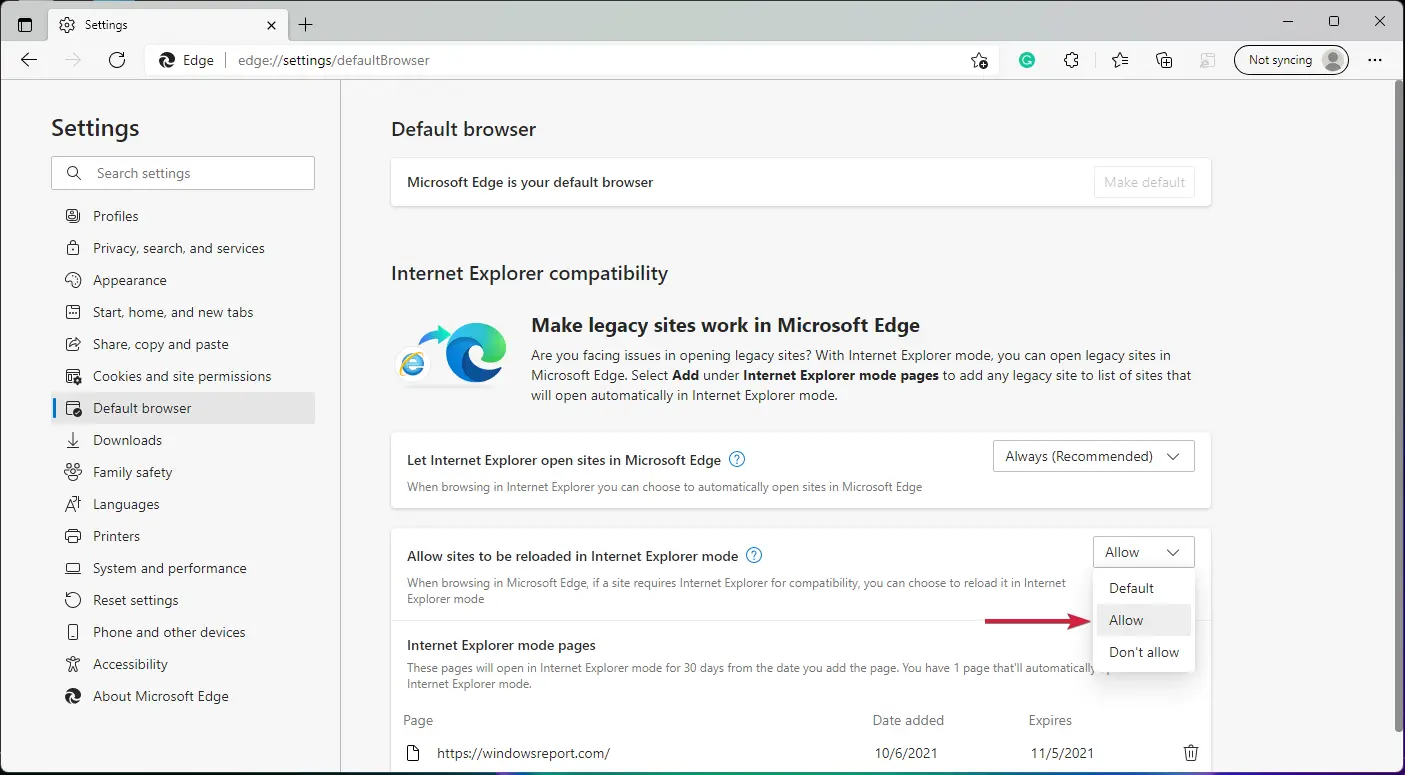 permitir que los sitios se vuelvan a cargar en la casilla de verificación de Internet Explorer