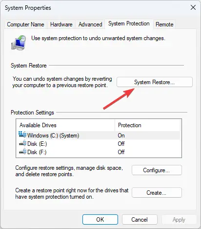 Restaurar sistema Configuración del sistema